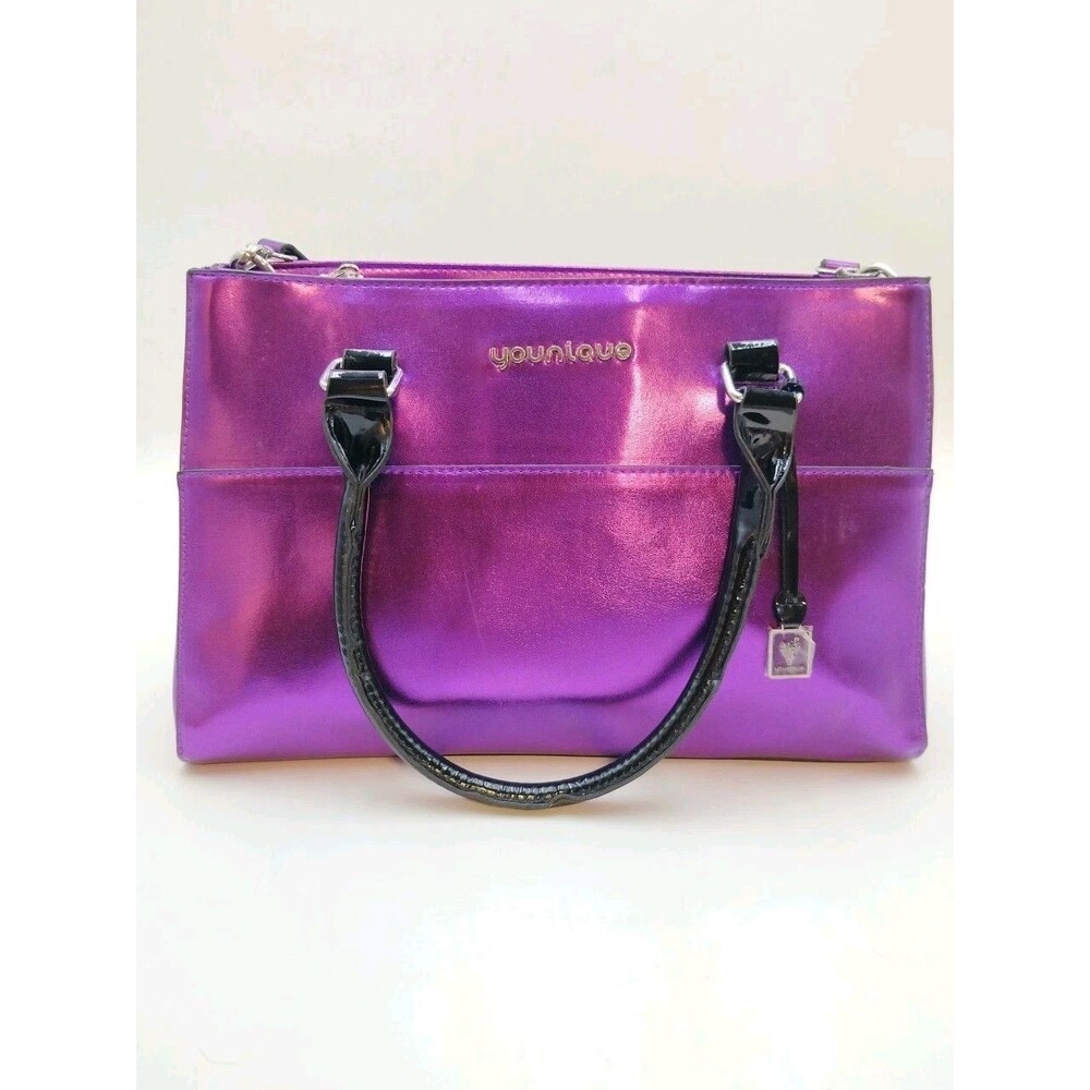 Younique Shiny Metalic Purple Purse Shoulder Bag 14x10x4 Makeup Organizer (Read)